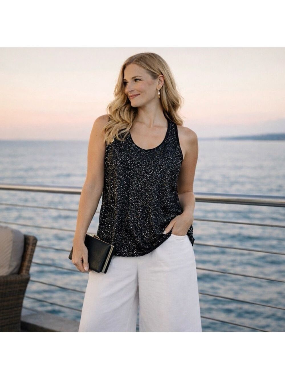 Diane Von Furstenberg Pellina Black Beaded Sequin Silk Racerback Tank Top 2